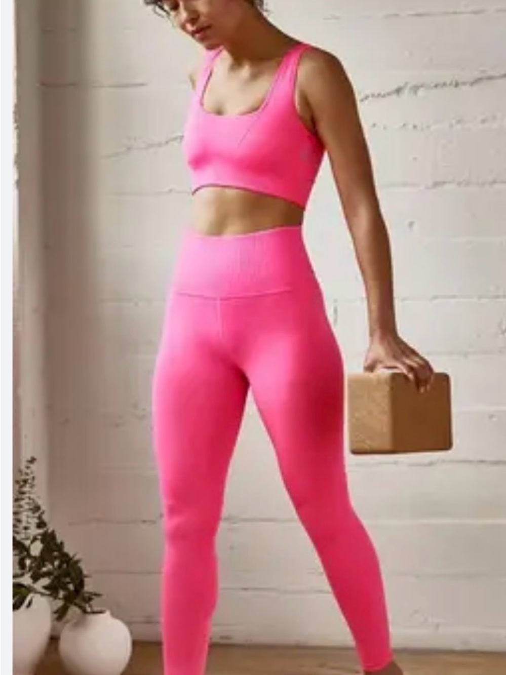 Free People Ribbed High-Waist Leggings & Crop Top Set - Bright Pink